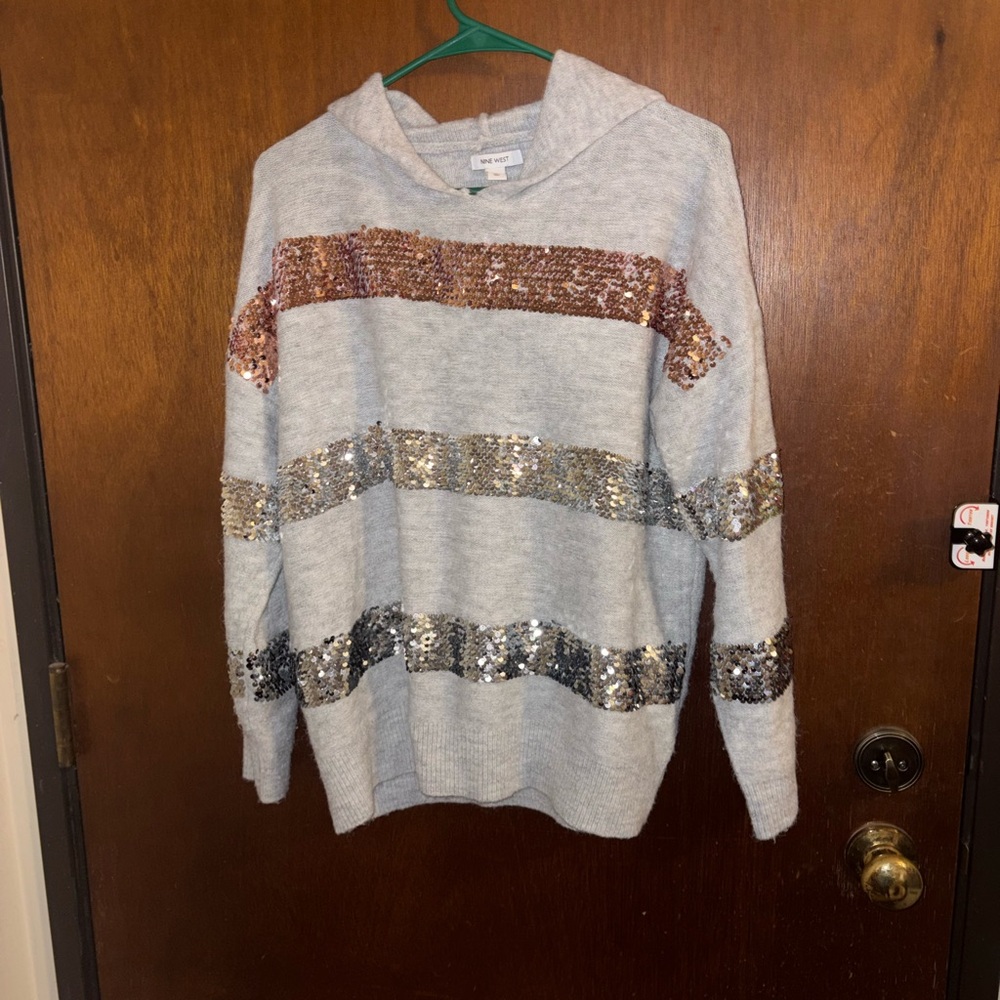 Nine West Gray Hoodie with Sequin Accents